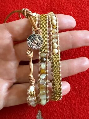 Victoria Emerson multi wrap bracelet necklace leather gold beaded adjustable